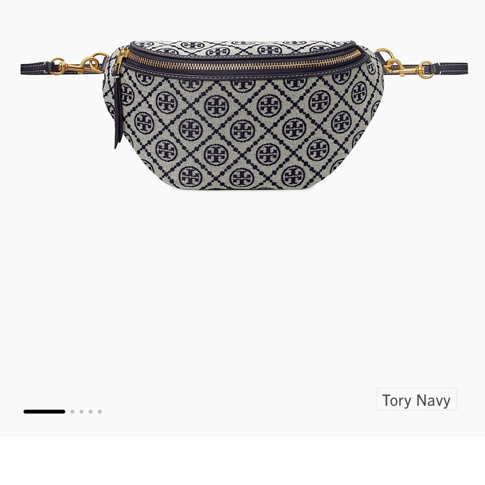 Tory Burch Navy Logo Jacquard Belt Bag with Gold Hardware